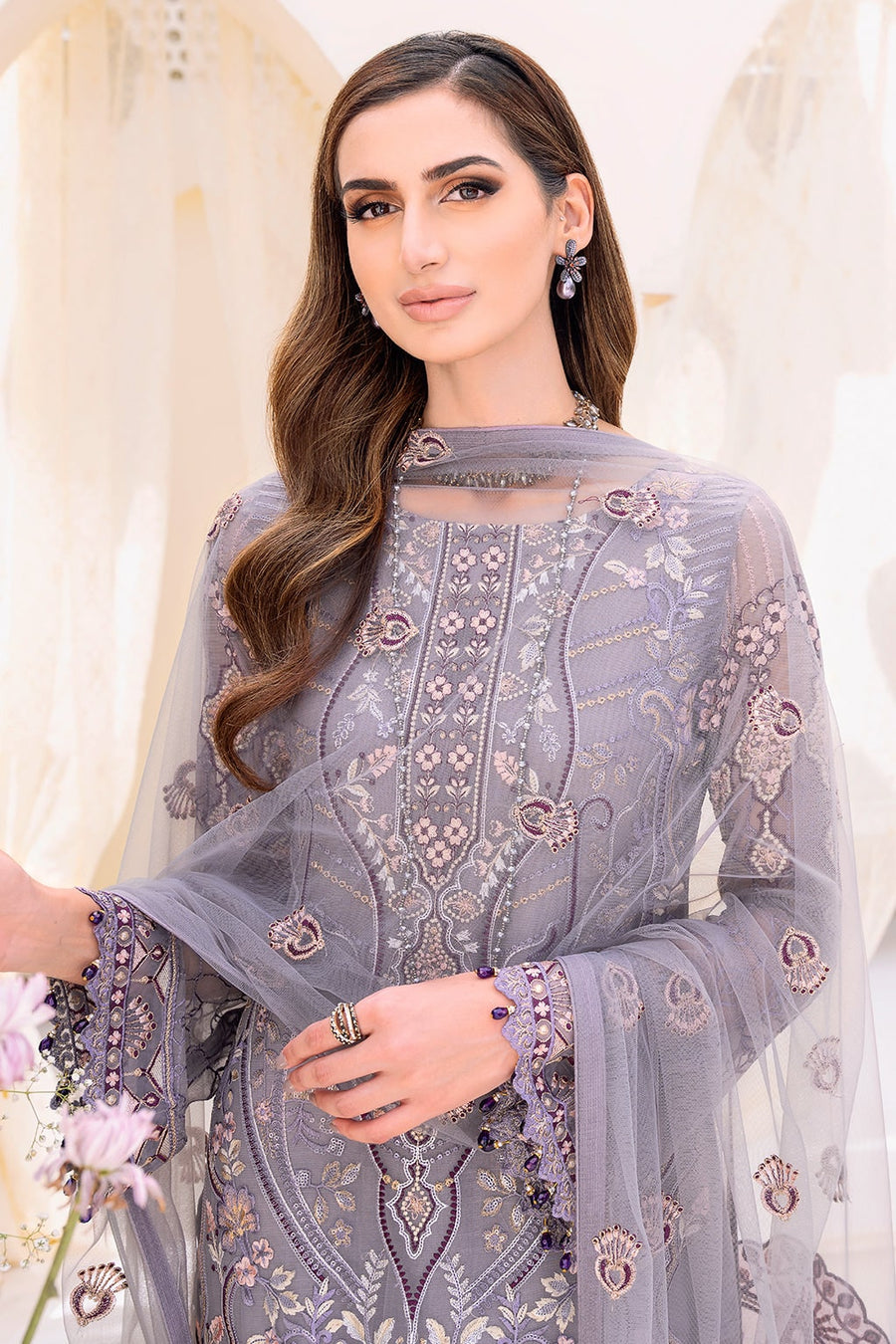 Ramsha Embroidered Chiffon Unstitched 3 Piece Suit F-2310