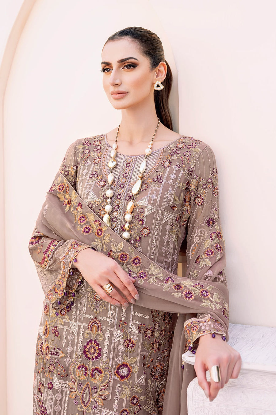 Ramsha Embroidered Chiffon Unstitched 3 Piece Suit F-2311