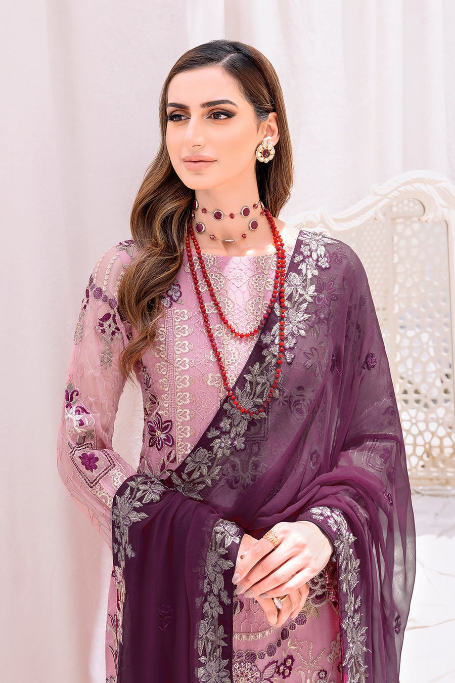 Ramsha Embroidered Chiffon Unstitched 3 Piece Suit F-2312