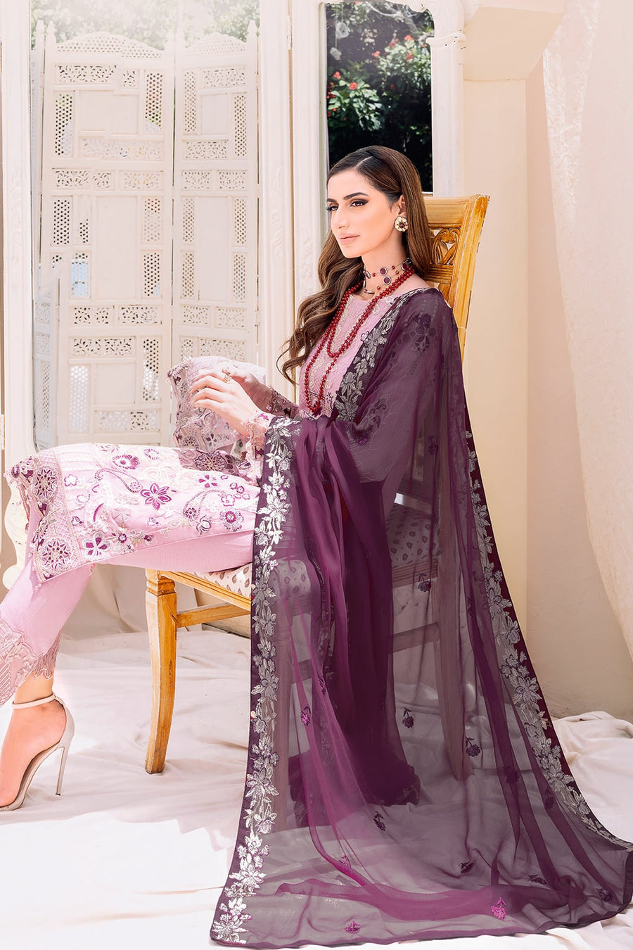 Ramsha Embroidered Chiffon Unstitched 3 Piece Suit F-2312