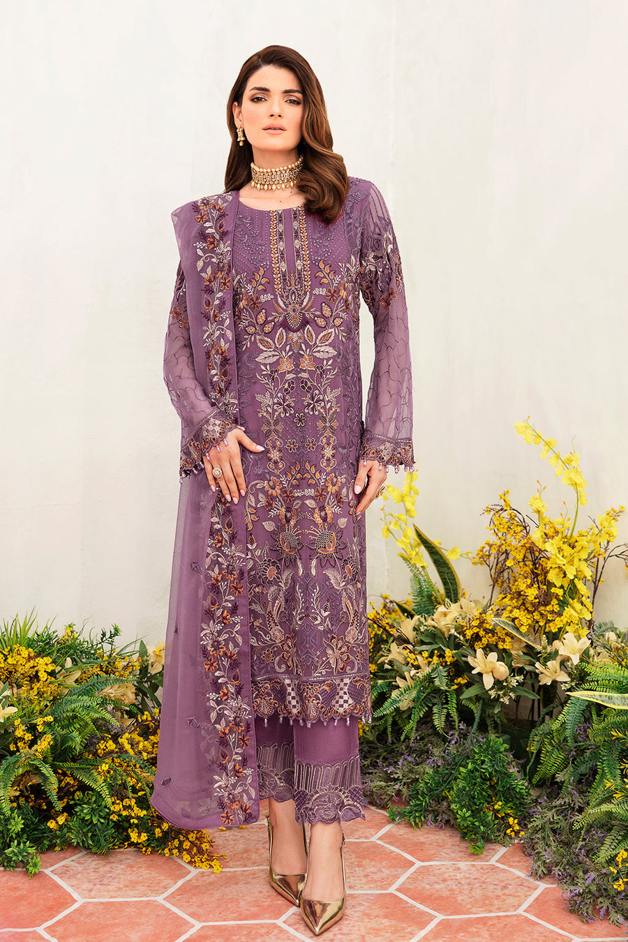 Ramsha Unstitched Embroidered Luxury Chiffon 3 Piece Suit F-2404