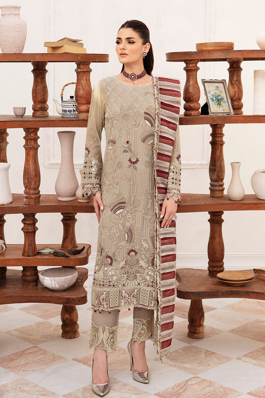 Ramsha Unstitched Embroidered Luxury Chiffon 3 Piece Suit F-2405
