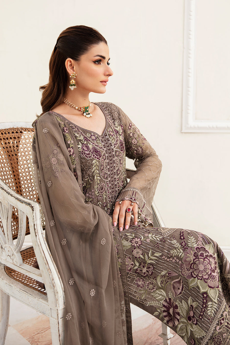 Ramsha Unstitched Embroidered Luxury Chiffon 3 Piece Suit F-2412