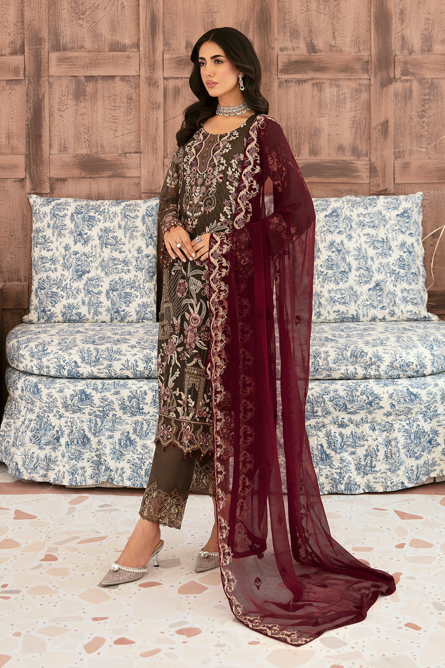 Ramsha Embroidered Luxury Chiffon Unstitched 3Pc Suit F-2604