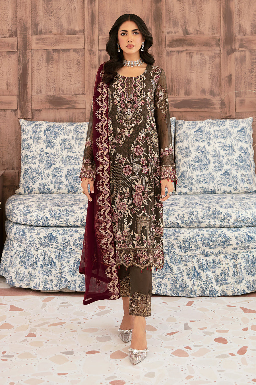 Ramsha Embroidered Luxury Chiffon Unstitched 3Pc Suit F-2604