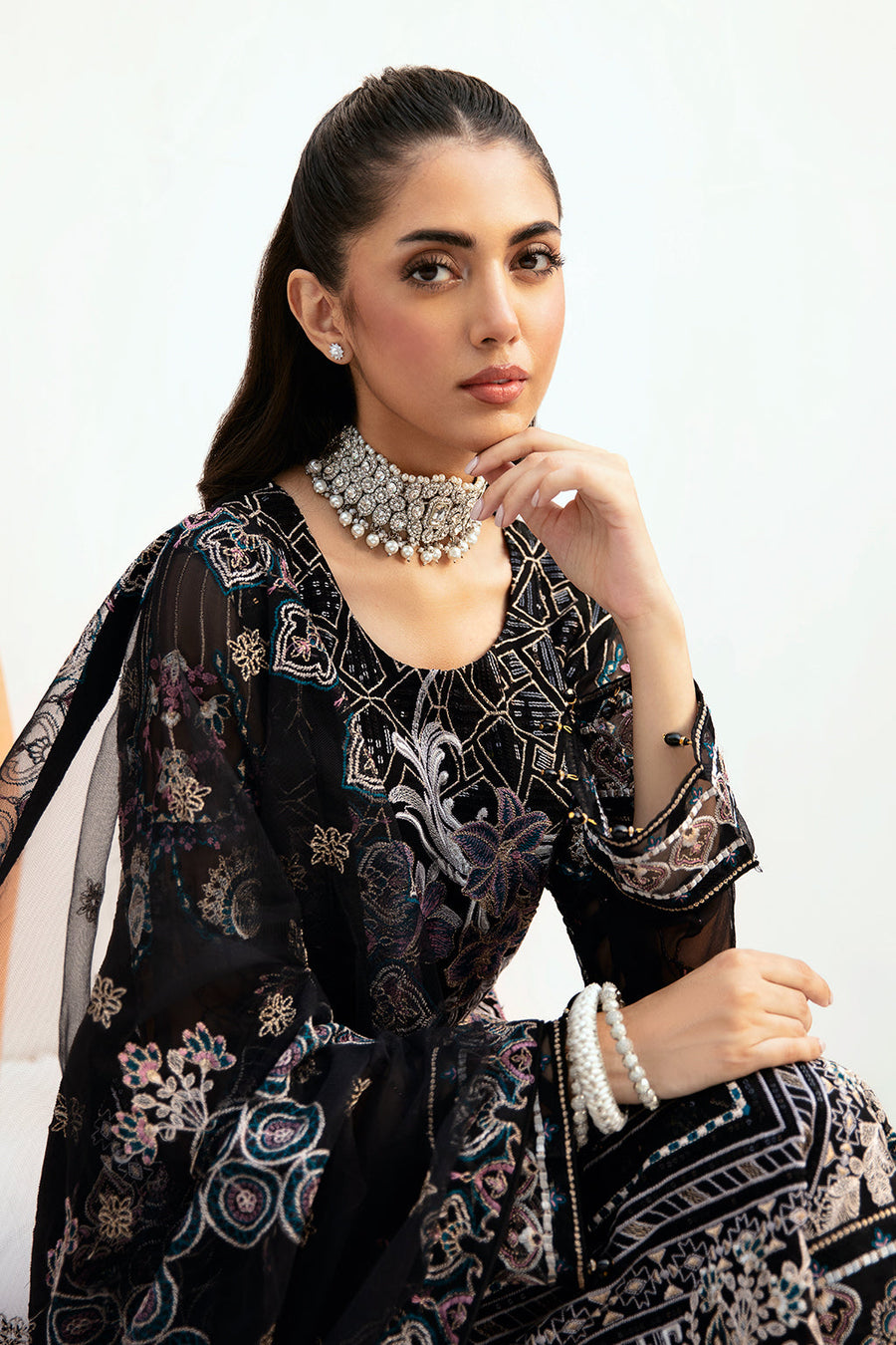 Ramsha Embroidered Luxury Chiffon Unstitched 3Pc Suit F-2606