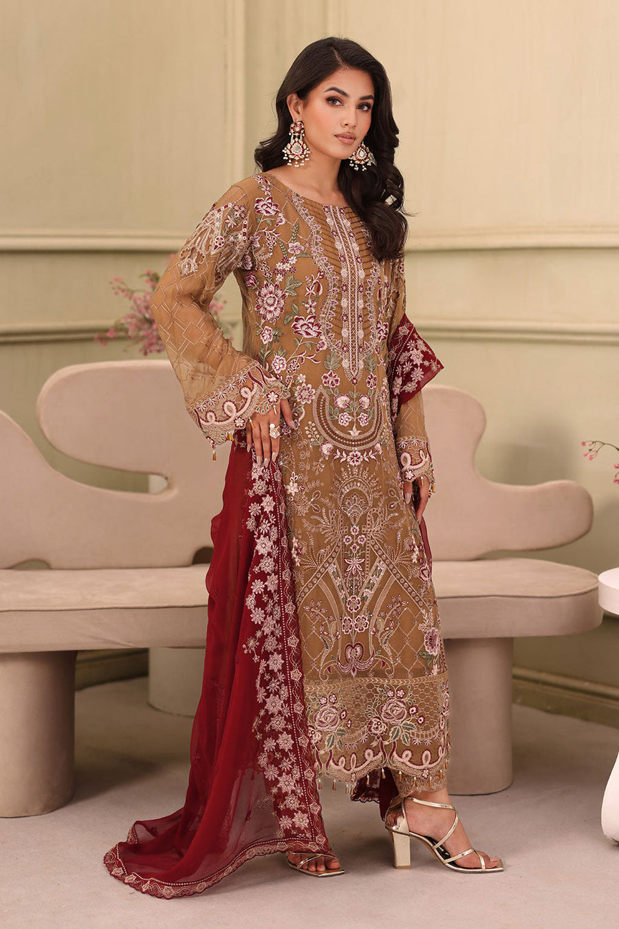 Ramsha Chiffon Vol-27 Unstitched Embroidered 3Pc Suit F-2702