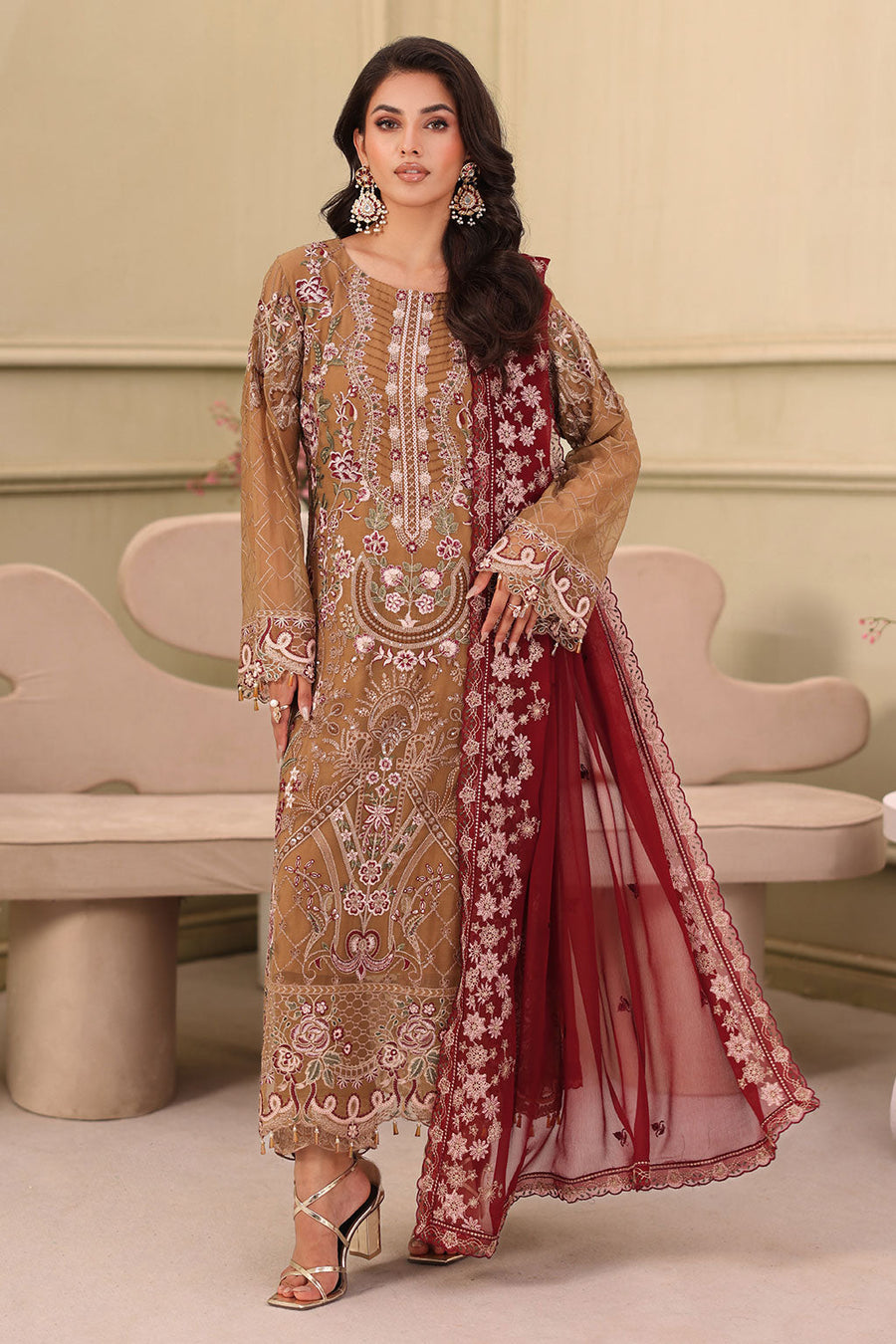 Ramsha Chiffon Vol-27 Unstitched Embroidered 3Pc Suit F-2702