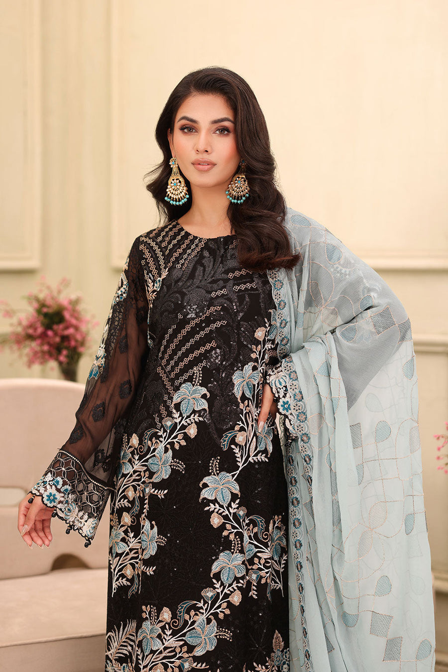 Ramsha Chiffon Vol-27 Unstitched Embroidered 3Pc Suit F-2703