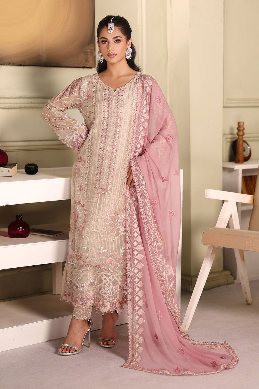 Ramsha Chiffon Vol-27 Unstitched Embroidered 3Pc Suit F-2704