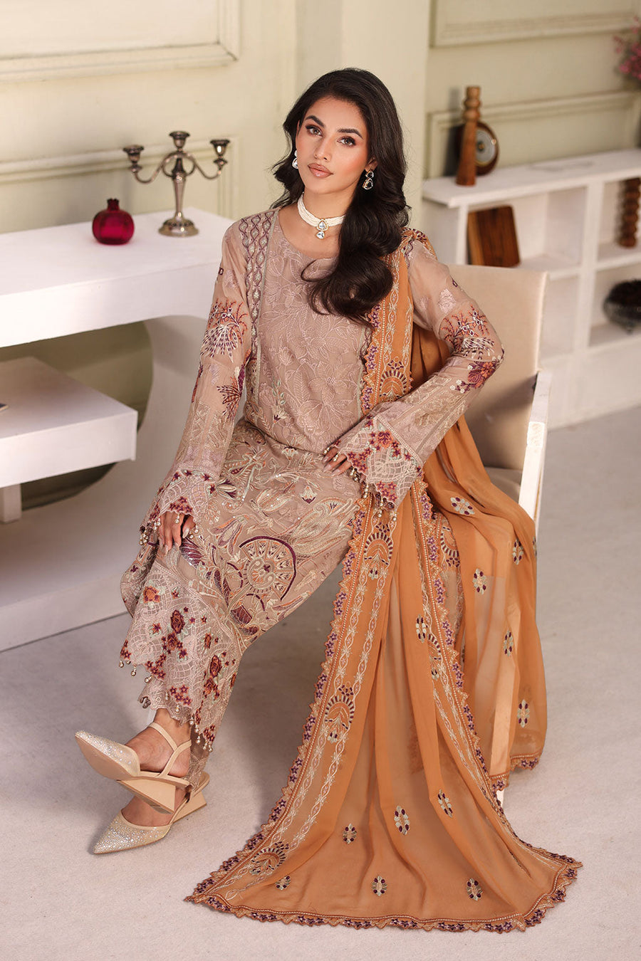 Ramsha Chiffon Vol-27 Unstitched Embroidered 3Pc Suit F-2708