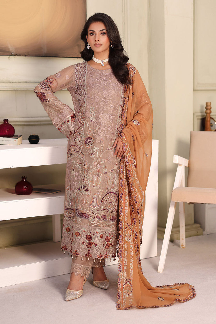 Ramsha Chiffon Vol-27 Unstitched Embroidered 3Pc Suit F-2708
