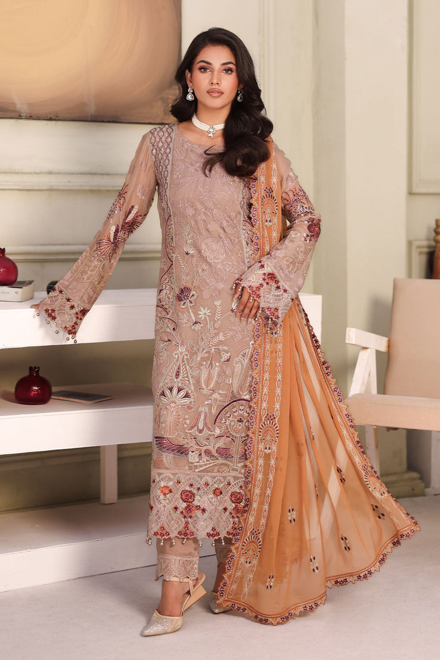Ramsha Chiffon Vol-27 Unstitched Embroidered 3Pc Suit F-2708