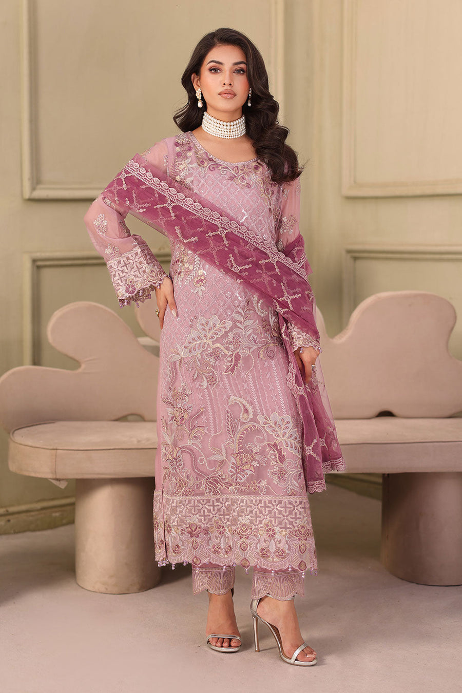 Ramsha Chiffon Vol-27 Unstitched Embroidered 3Pc Suit F-2709
