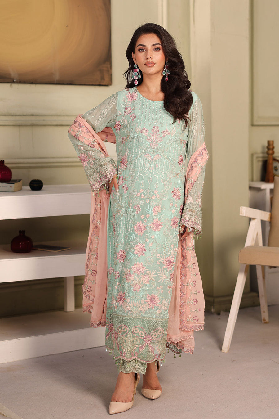 Ramsha Chiffon Vol-27 Unstitched Embroidered 3Pc Suit F-2710