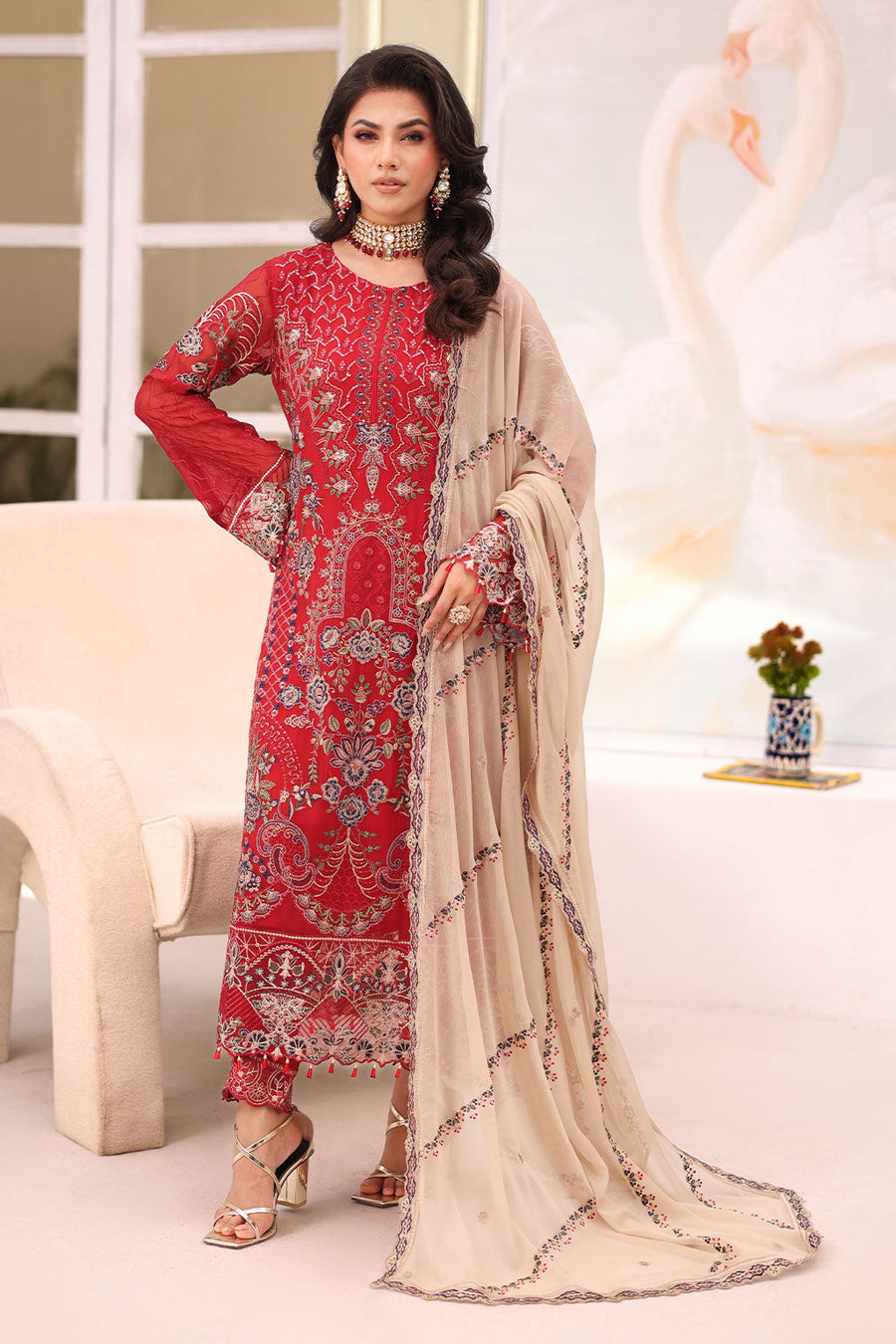 Ramsha Chiffon Vol-27 Unstitched Embroidered 3Pc Suit F-2711