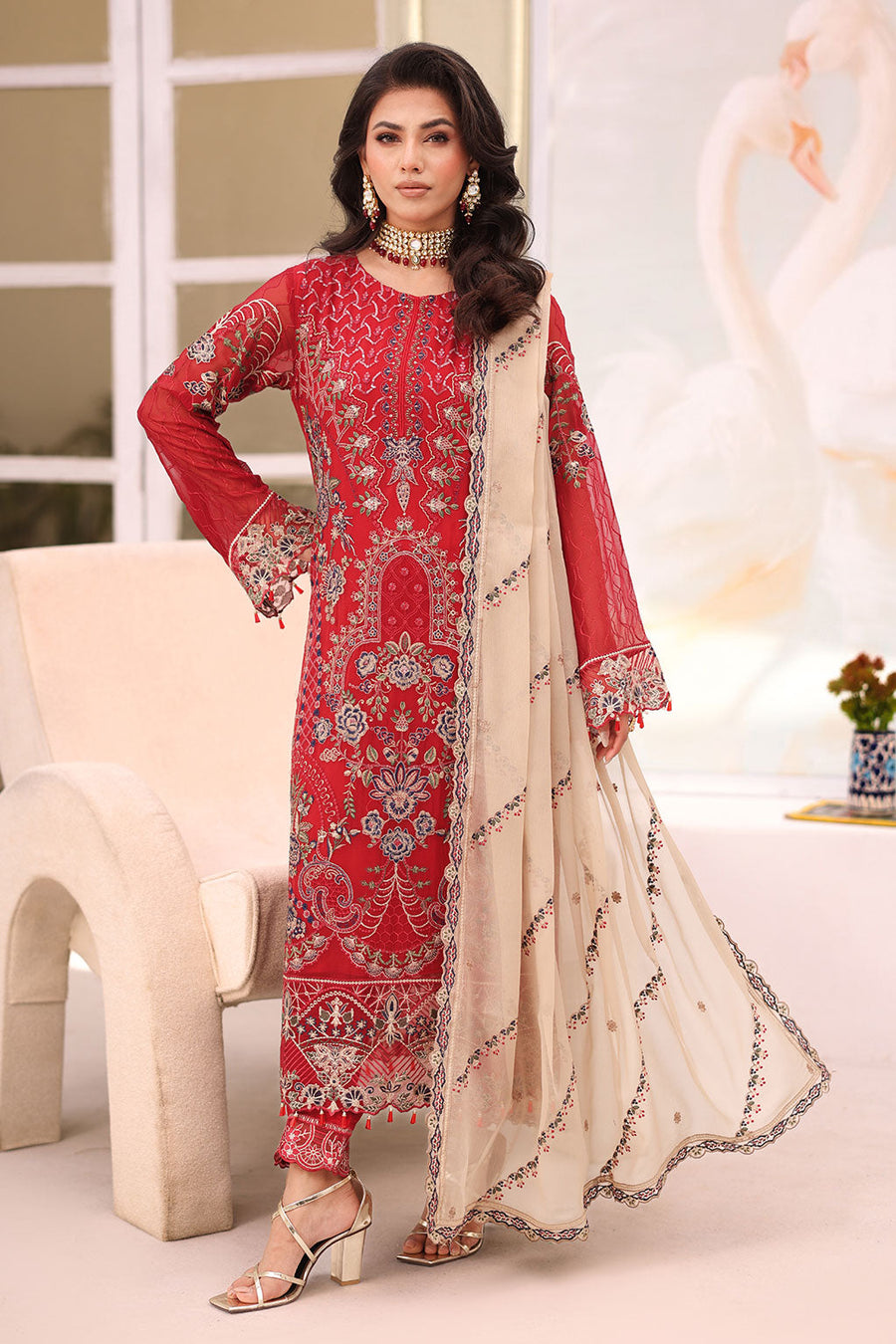 Ramsha Chiffon Vol-27 Unstitched Embroidered 3Pc Suit F-2711