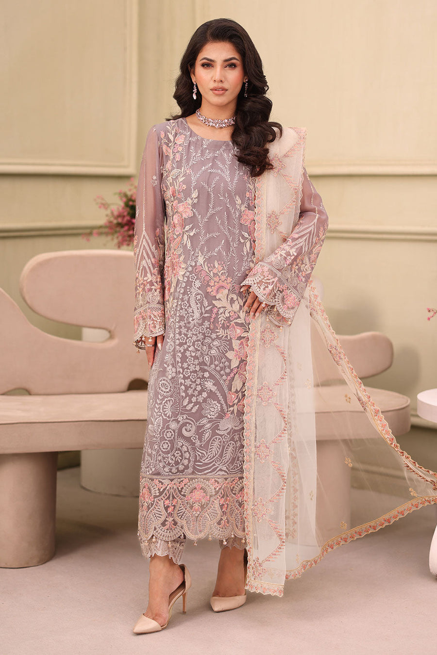 Ramsha Chiffon Vol-27 Unstitched Embroidered 3Pc Suit F-2712