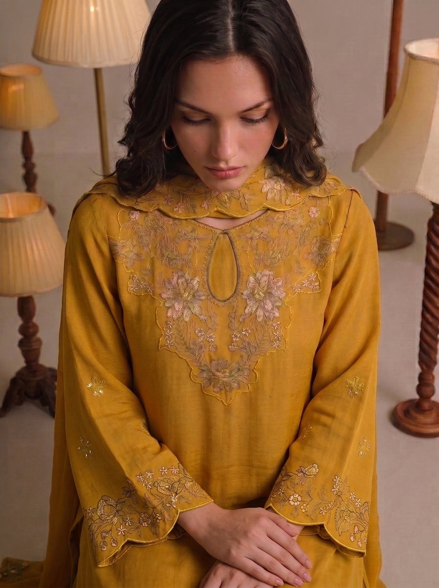Viana by Sanam Saeed Embroidered Karandi Unstitched 3Pc Suit - FAWN