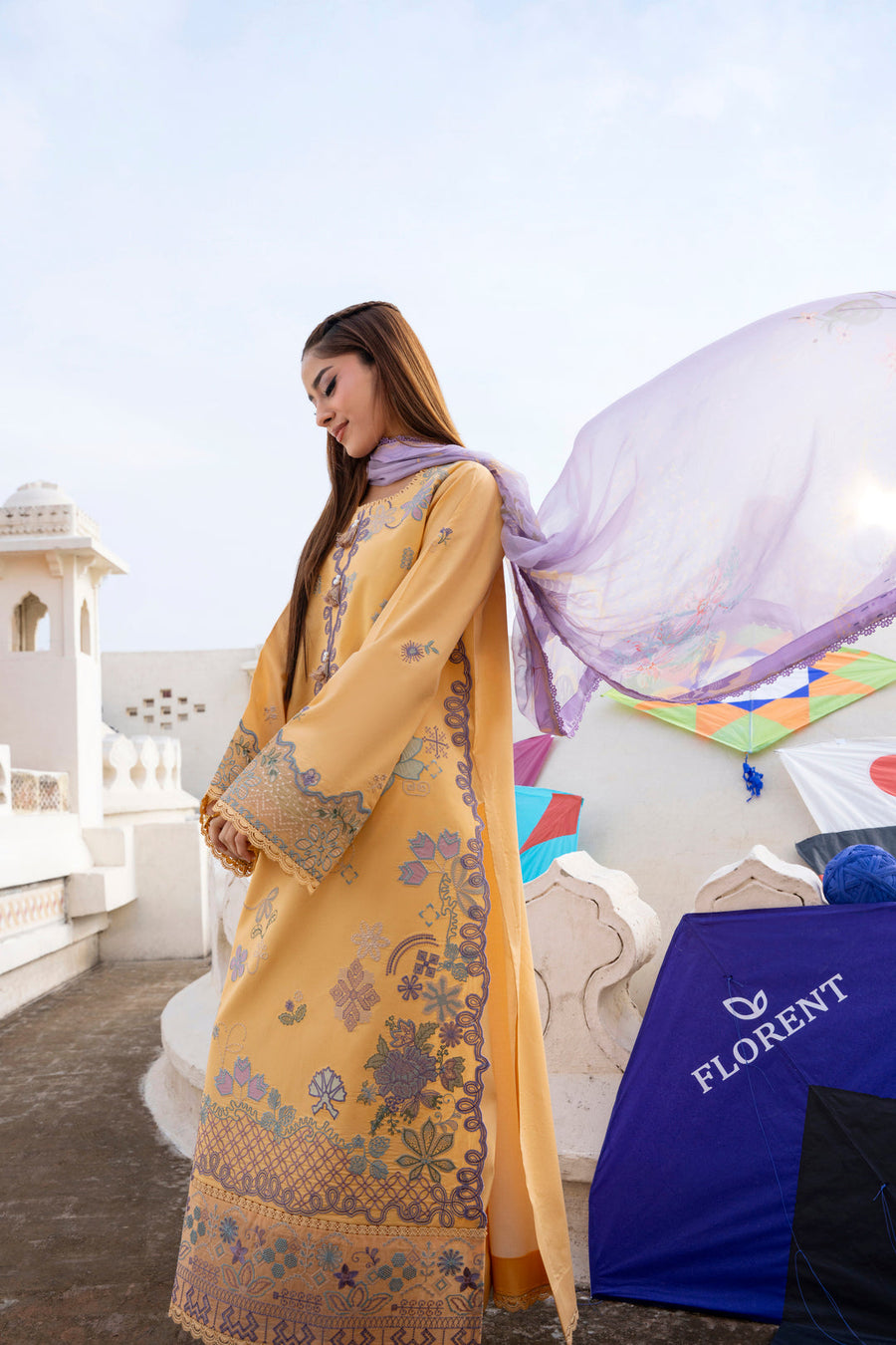Florent Basant Chikankari Embroidered Lawn Unstitched 3Pc Suit FZ-1B