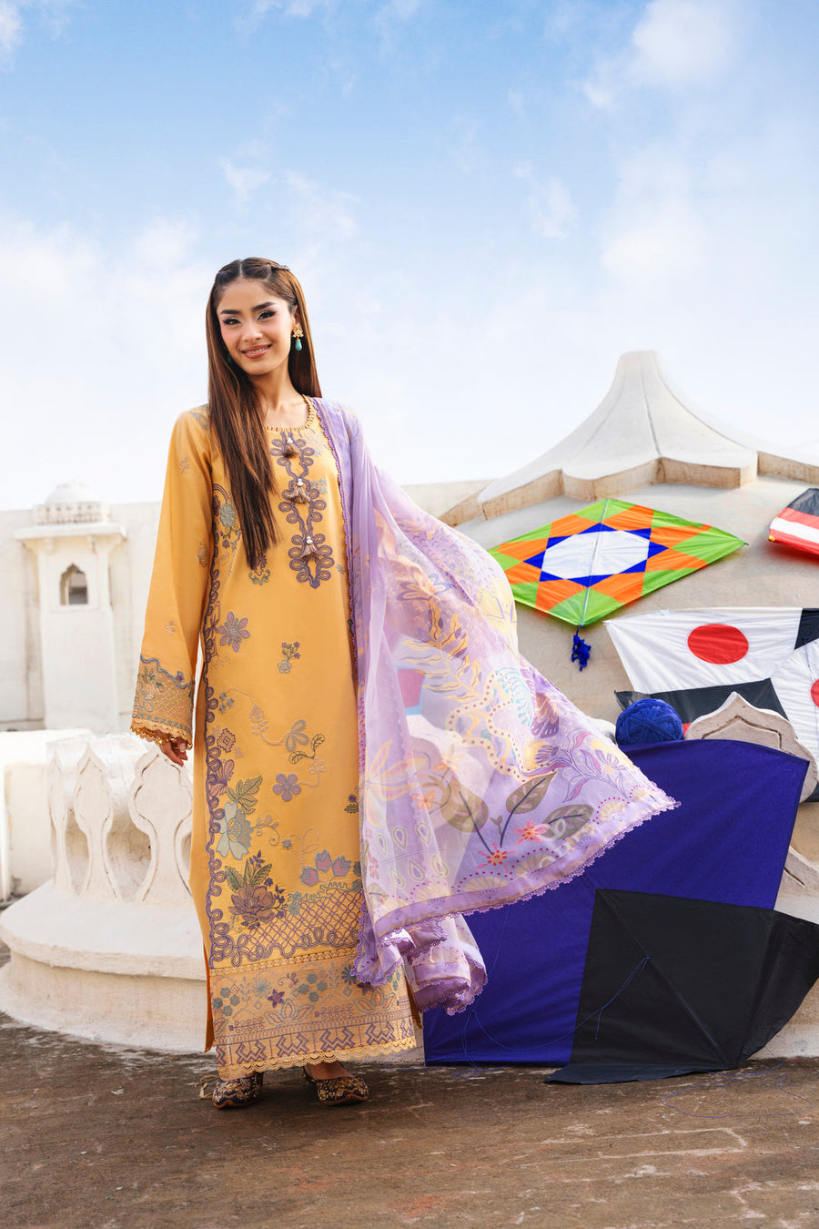 Florent Basant Chikankari Embroidered Lawn Unstitched 3Pc Suit FZ-1B