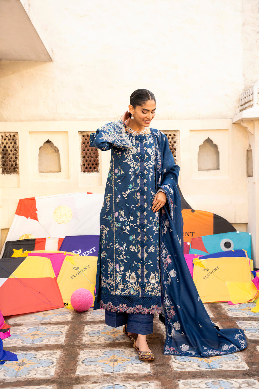 Florent Basant Chikankari Embroidered Lawn Unstitched 3Pc Suit FZ-8B