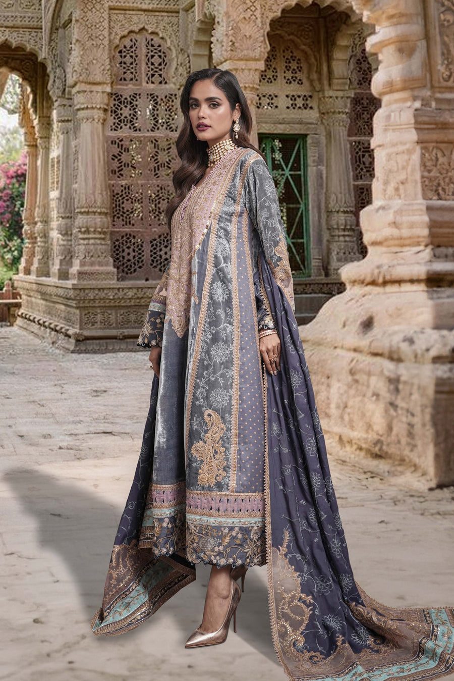 Sable Vogue Embroidered Velvet Unstitched 3 Piece Suit FC-05-23