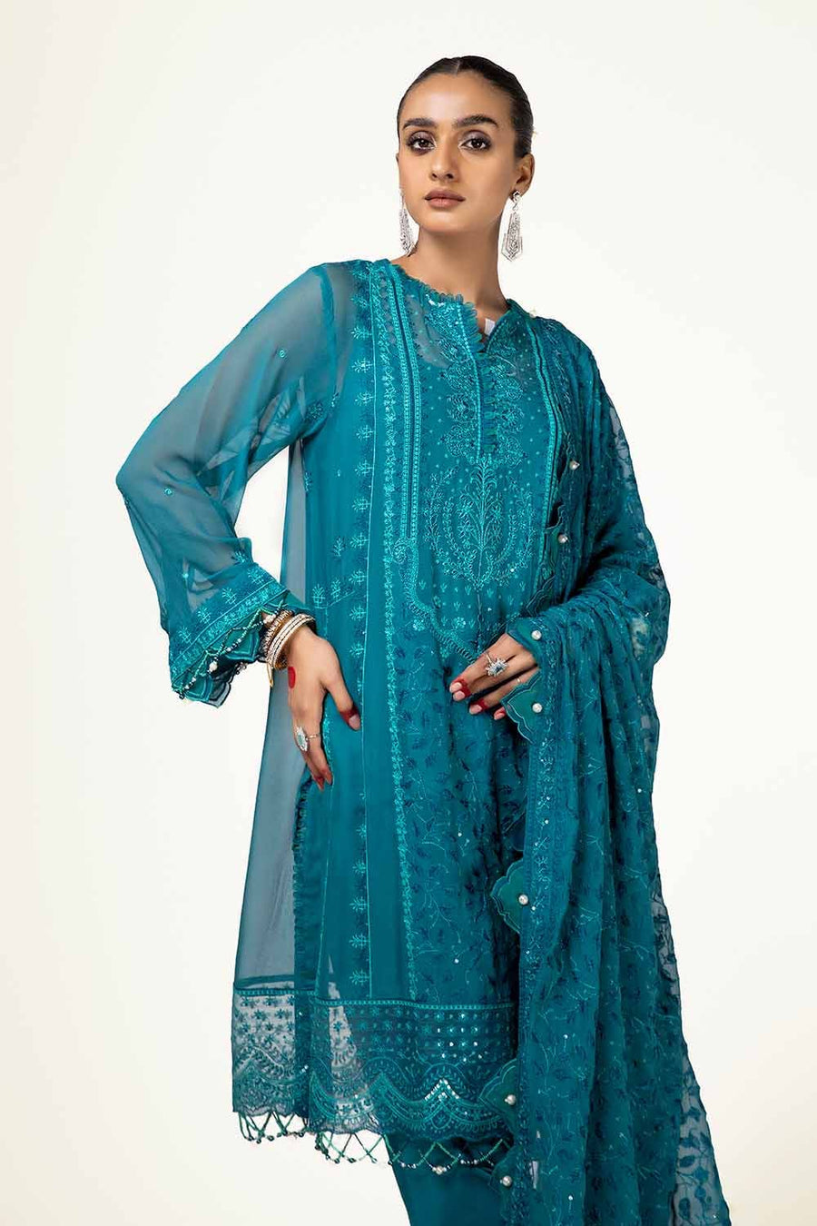Gul Ahmed Eid ul Adha Embroidered Chiffon Unstitched 3Pc Suit FE-42024