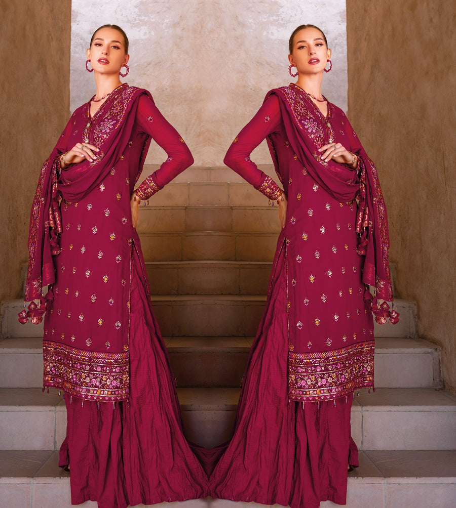 Gul Ahmed Festive Eid Embroidered Chiffon Unstitched 3Pc Suit FE-42034