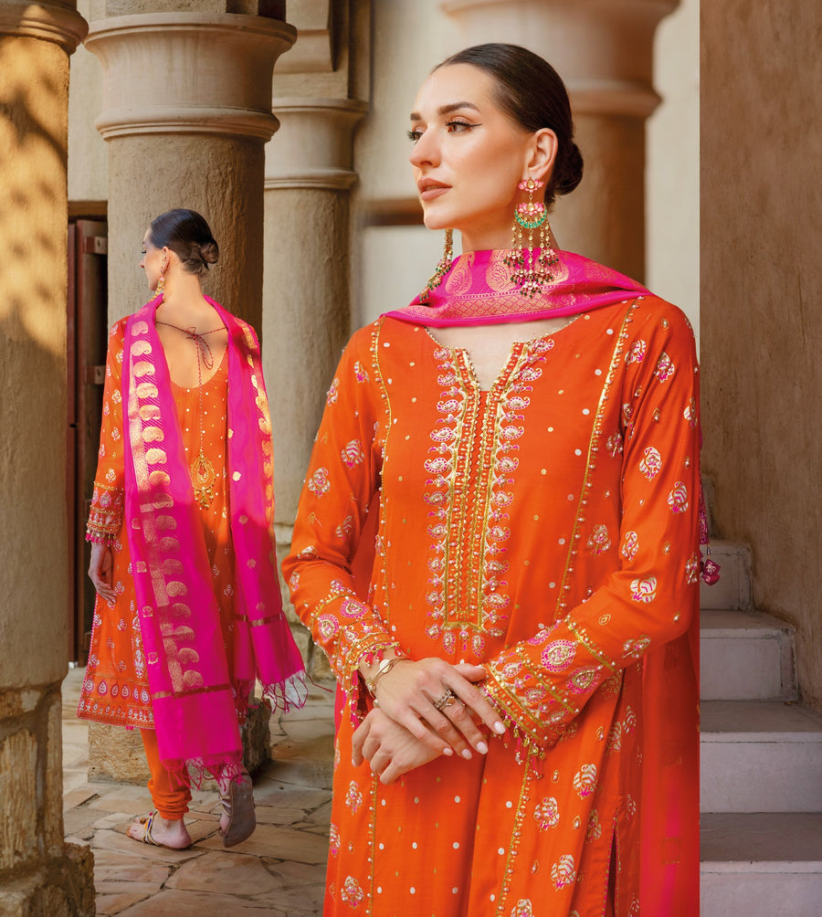 Gul Ahmed Festive Eid Embroidered Raw Silk Unstitched 3Pc Suit FE-42078