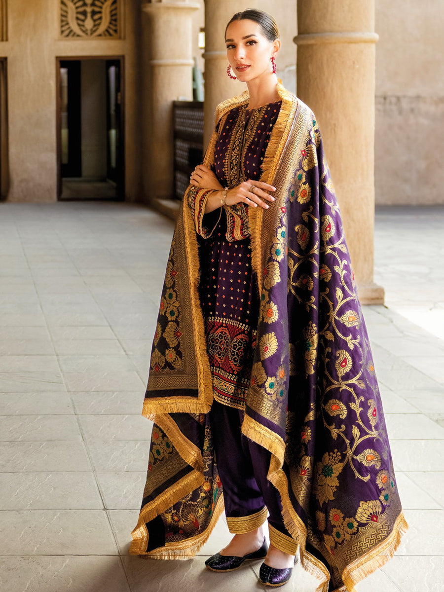 Gul Ahmed Festive Eid Embroidered Raw Silk Unstitched 3Pc Suit FE-42079