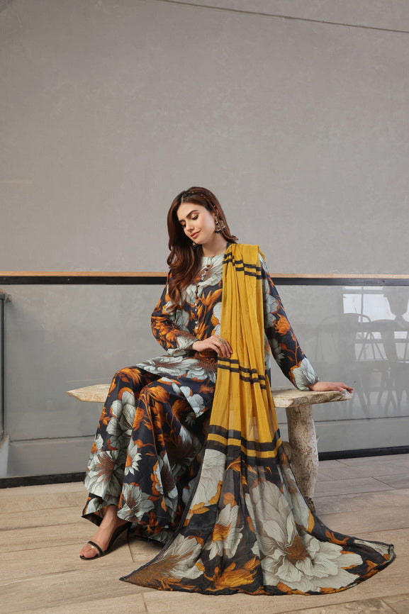 Feathers Whisper Winds Unstitched Printed Lawn 3Pc Suit FELIX-FT488