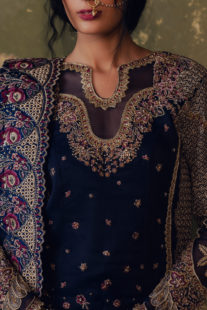 Zarposh Jahanara Festive Embroidered Organza Unstitched 3Pc Suit - FEROZAH