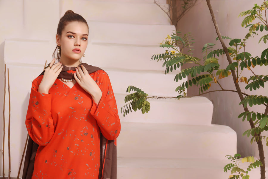 Feathers Digital Printed Khaddar Unstitched 3Pc Suit FIRE OPAL-FT293