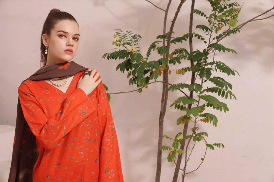 Feathers Digital Printed Khaddar Unstitched 3Pc Suit FIRE OPAL-FT293