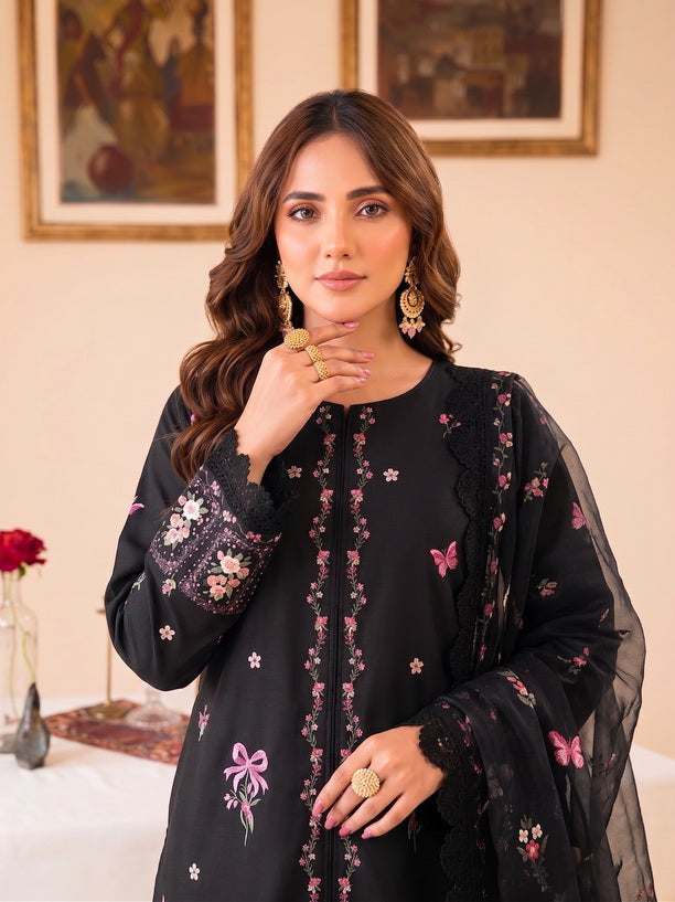 Faiza Faisal FNF Prints Unstitched Lawn 3Pc Suit - FLORAL NOIR