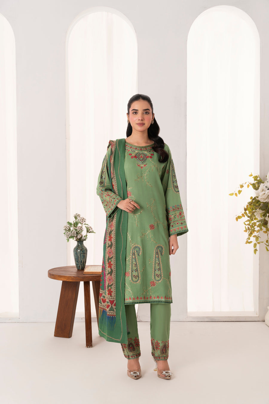 Feathers Fully Embroidered Dhanak Unstitched 3Pc Suit FROSTEN-FT546