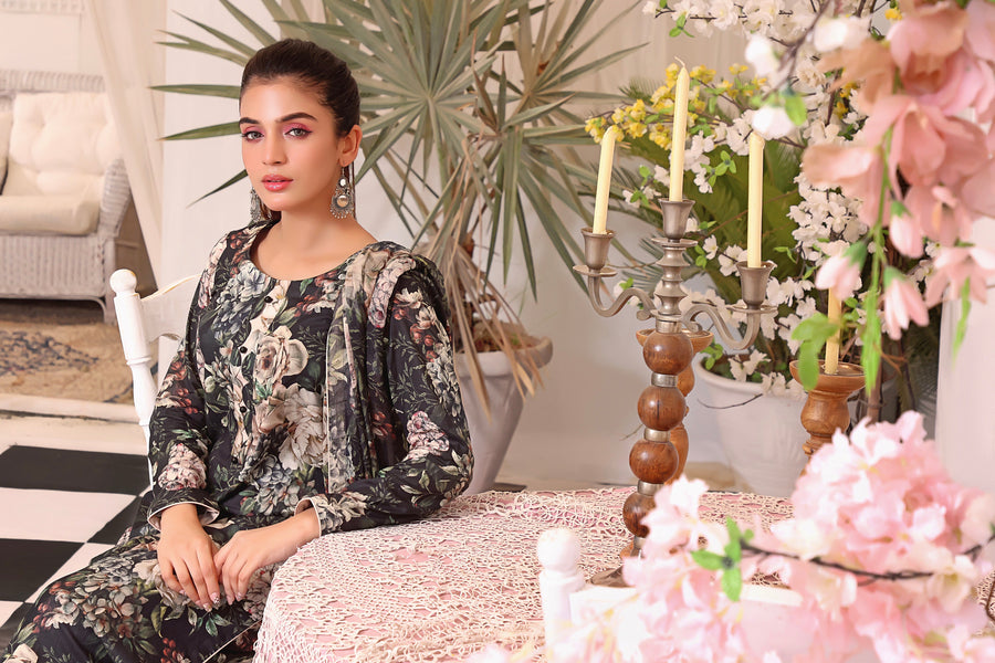 Feathers Unstitched Digital Printed Premium Lawn 3Pc Suit CHANDI-FT101