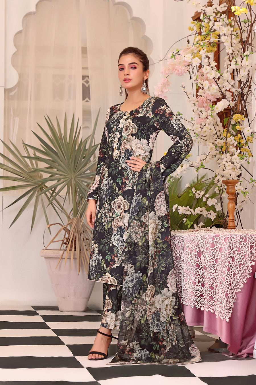 Feathers Unstitched Digital Printed Premium Lawn 3Pc Suit CHANDI-FT101