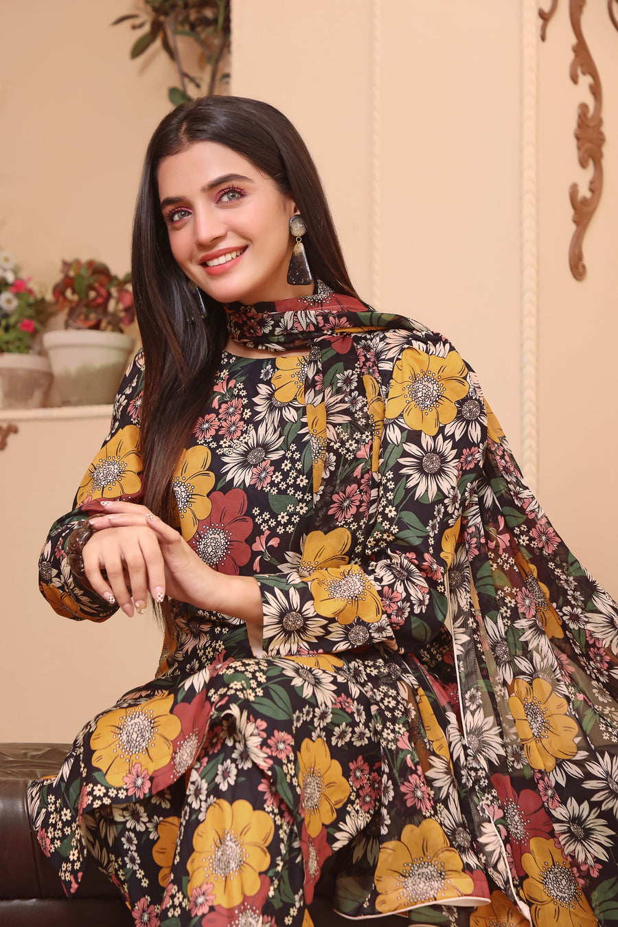 Feathers Unstitched Digital Printed Premium Lawn 3Pc Suit SITAR-FT105