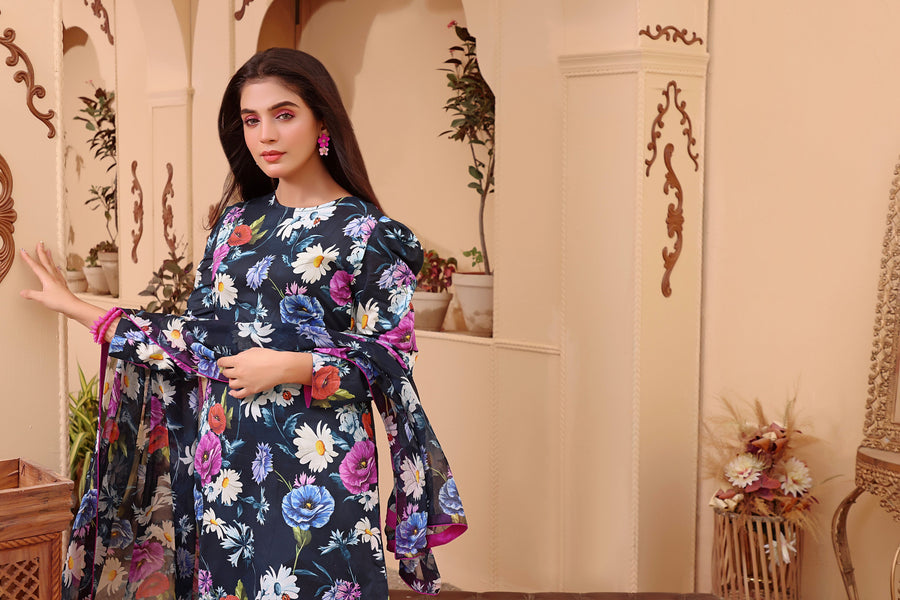Feathers Unstitched Digital Printed Premium Lawn 3Pc Suit MAYA-FT106