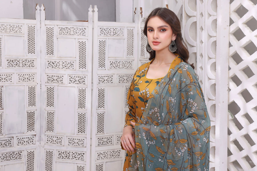 Feathers Unstitched Digital Printed Premium Lawn 3Pc Suit AZA-FT202
