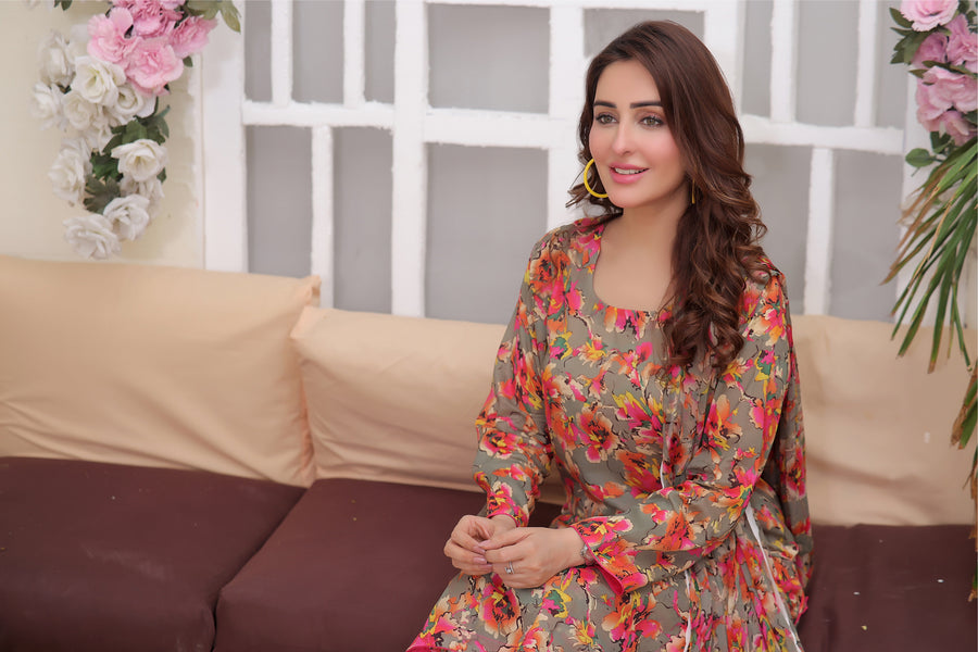 Feathers Nayab Unstitched Digital Printed Lawn 3Pc Suit ROSEY DUST-FT266