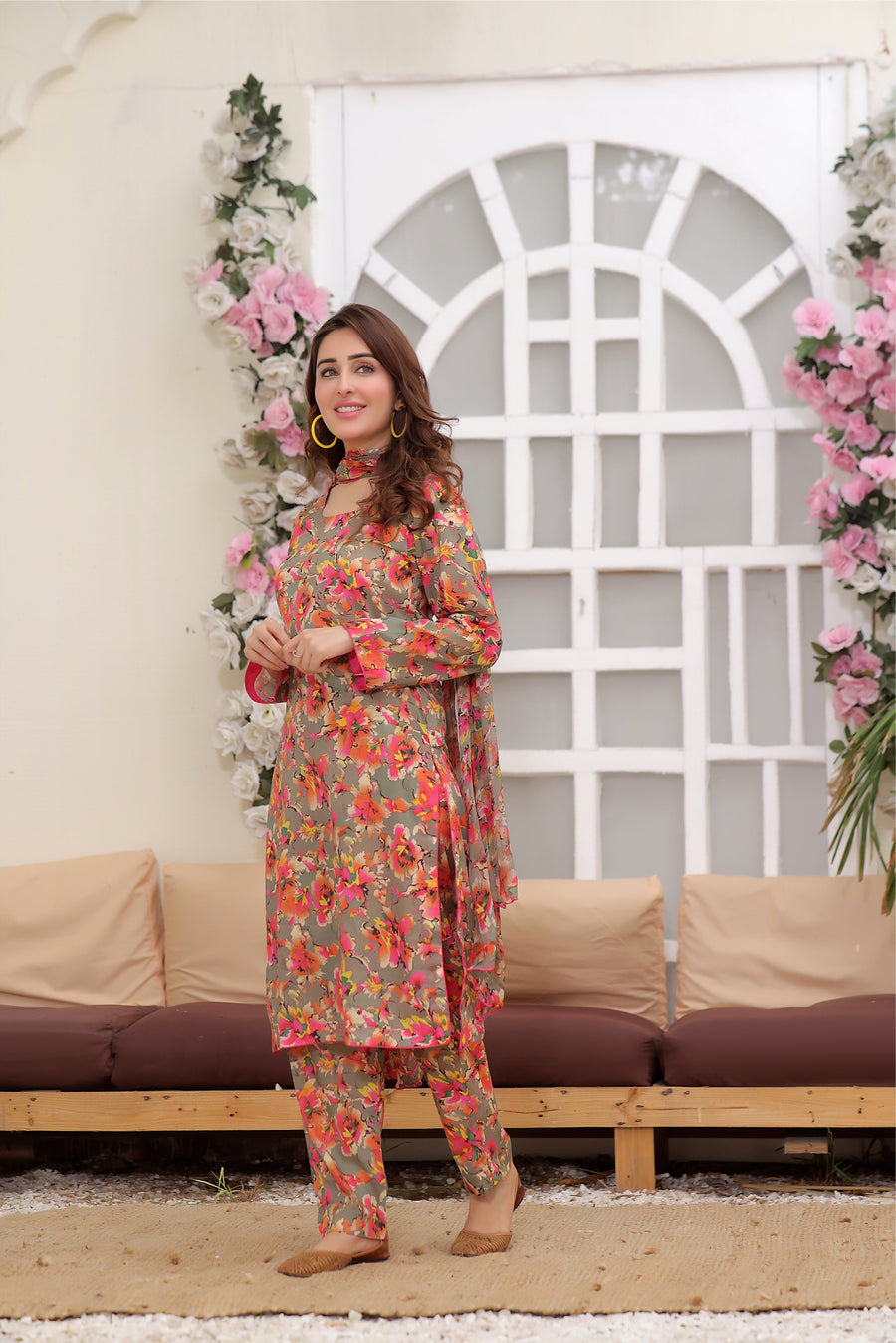 Feathers Nayab Unstitched Digital Printed Lawn 3Pc Suit ROSEY DUST-FT266