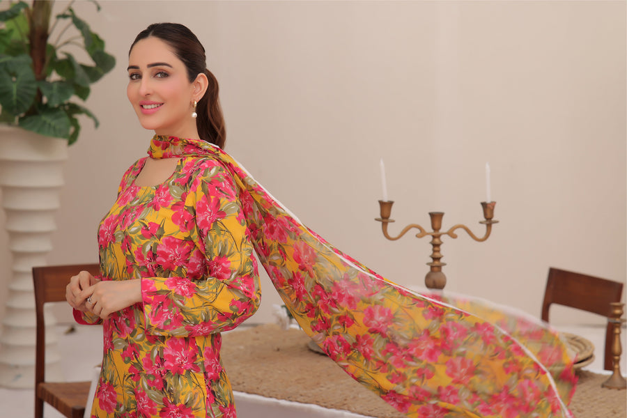 Feathers Unstitched Digital Printed Premium Lawn 3Pc Suit SANGRIA-FT267