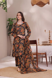 Feathers Unstitched Digital Printed Premium Lawn 3Pc Suit DARK NOIR-FT275