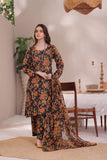 Feathers Unstitched Digital Printed Premium Lawn 3Pc Suit DARK NOIR-FT275