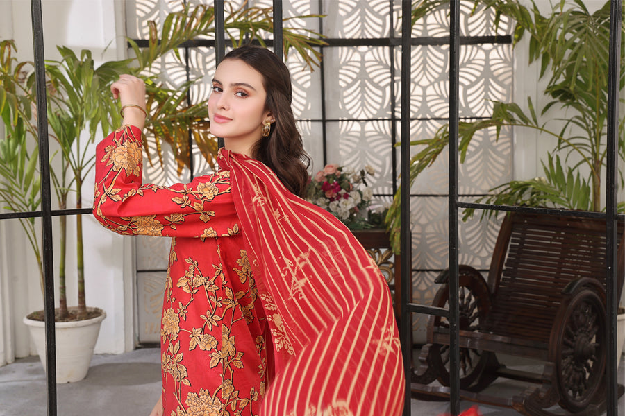 Feathers Unstitched Digital Printed Premium Lawn 3Pc Suit BERRY-FT356