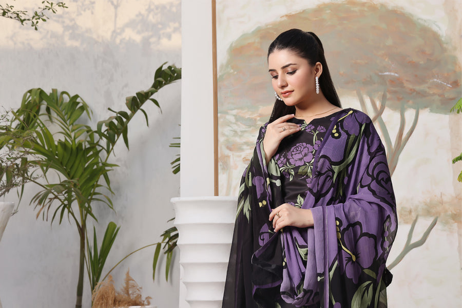 Feathers Unstitched Digital Printed Premium Lawn 3Pc Suit LAVENDER-FT364