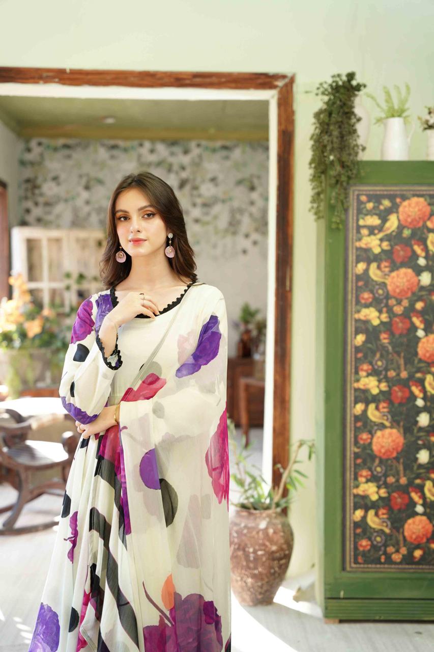 Feathers Chic Bella Unstitched Printed Lawn 3Pc Suit Polka-FT389